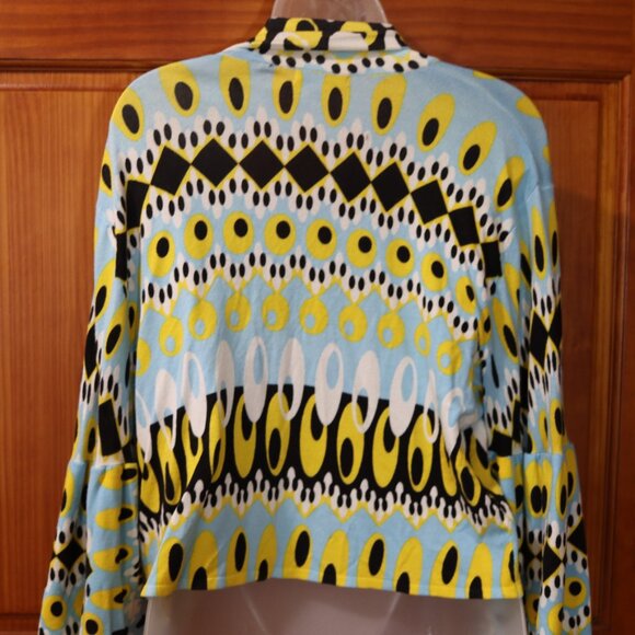 Venini Y2K Cropped Bold Colorful Geometric Print Open-Front Cardigan XL - Picture 9 of 16
